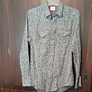 Men's Gray Paisley Pearl Button Down Shirt Western Wear